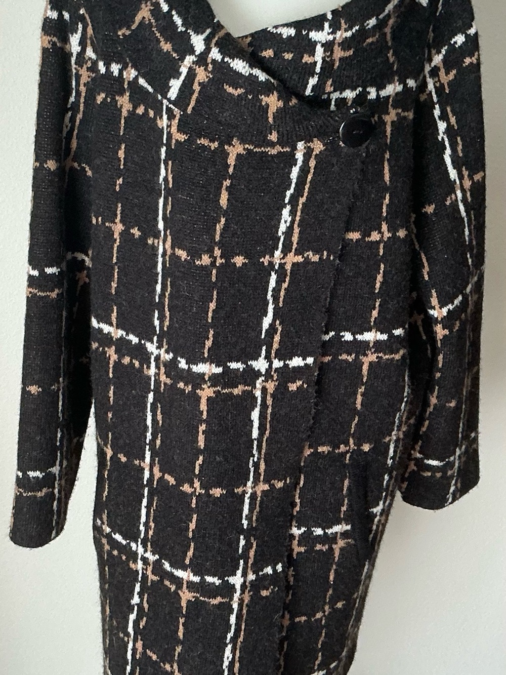 Cynthia Rowley Black Plaid Pea Coat with Tan and White Windowpane